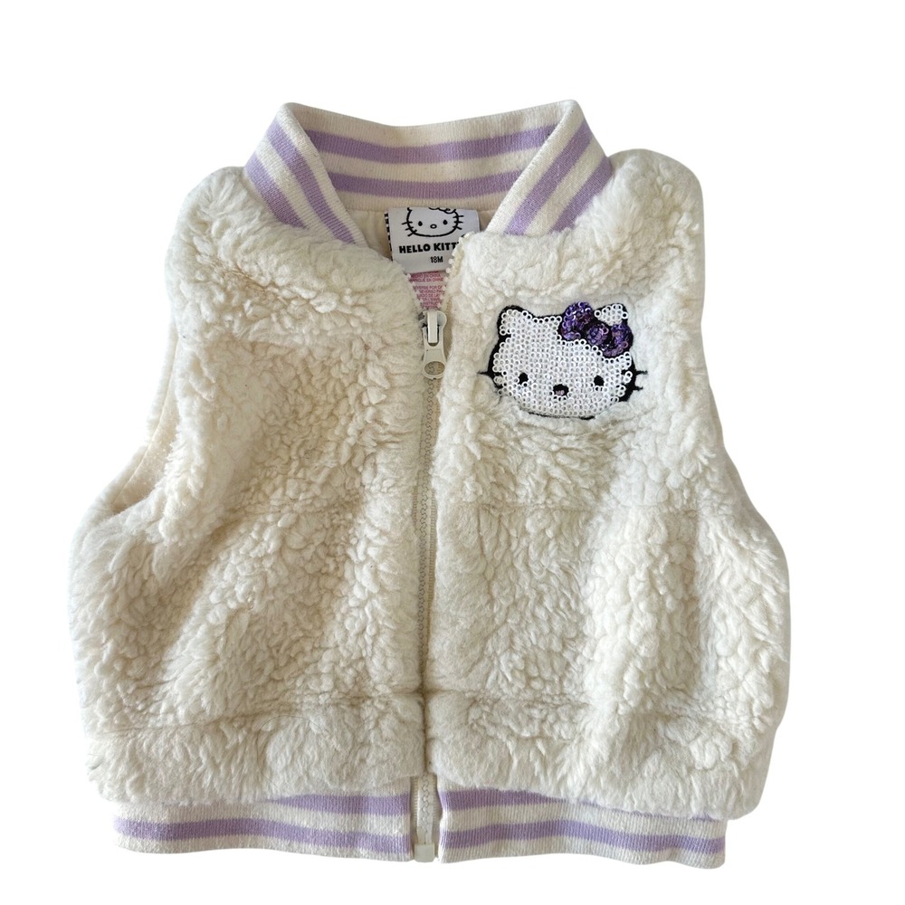 Hello Kitty‎ Vest 18M White Cream Sherpa Fleece Sequin Toddler Girl Jacket